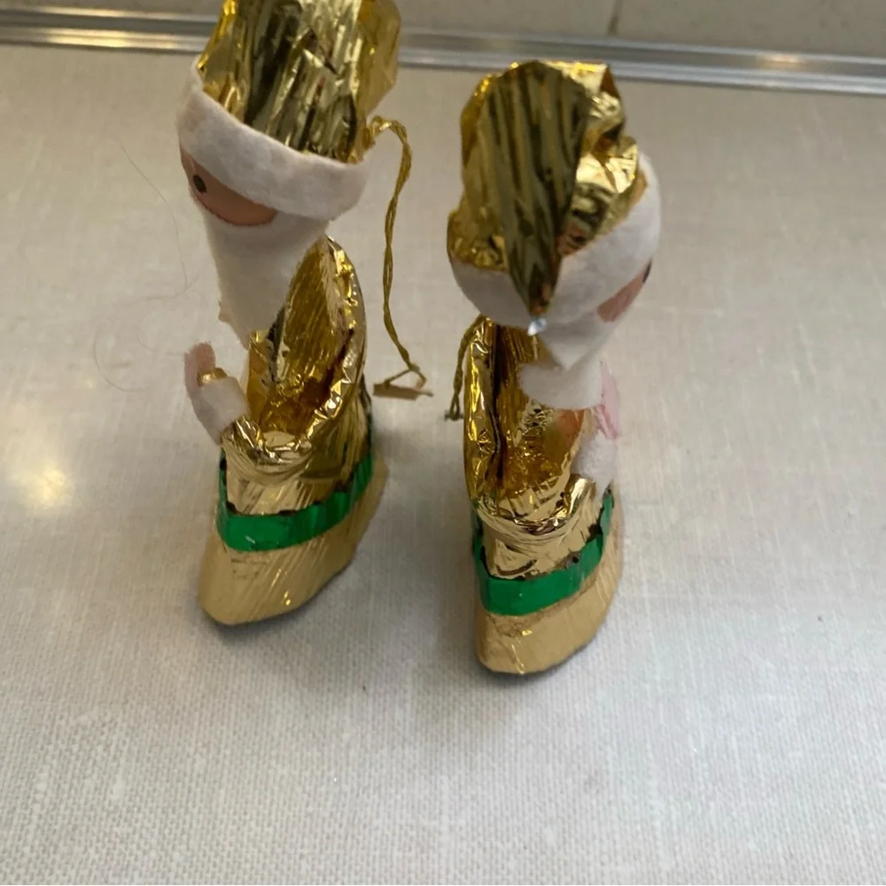 Vintage Japan 69’ Foil Santa Claus‎ Christmas Ornaments Set Of 2